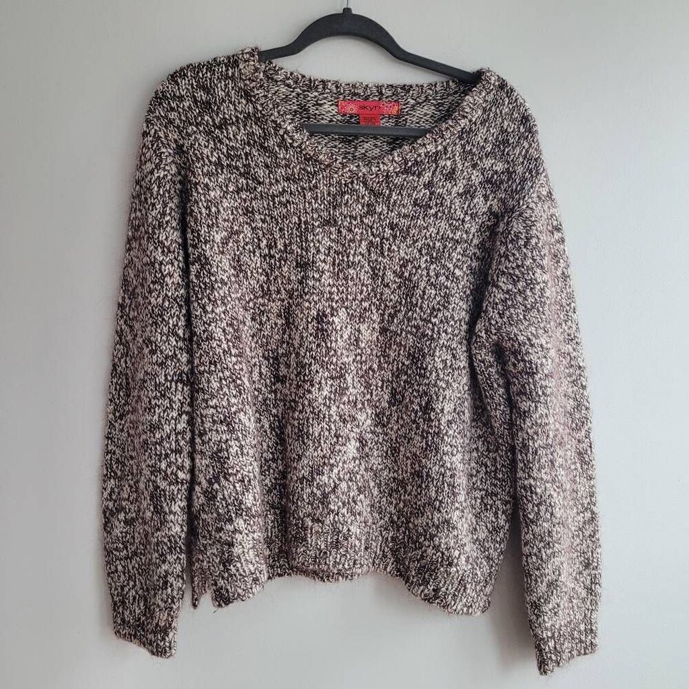 Vintage y2k brown & white speckled long sleeved scoop neck sweater wool blend ca